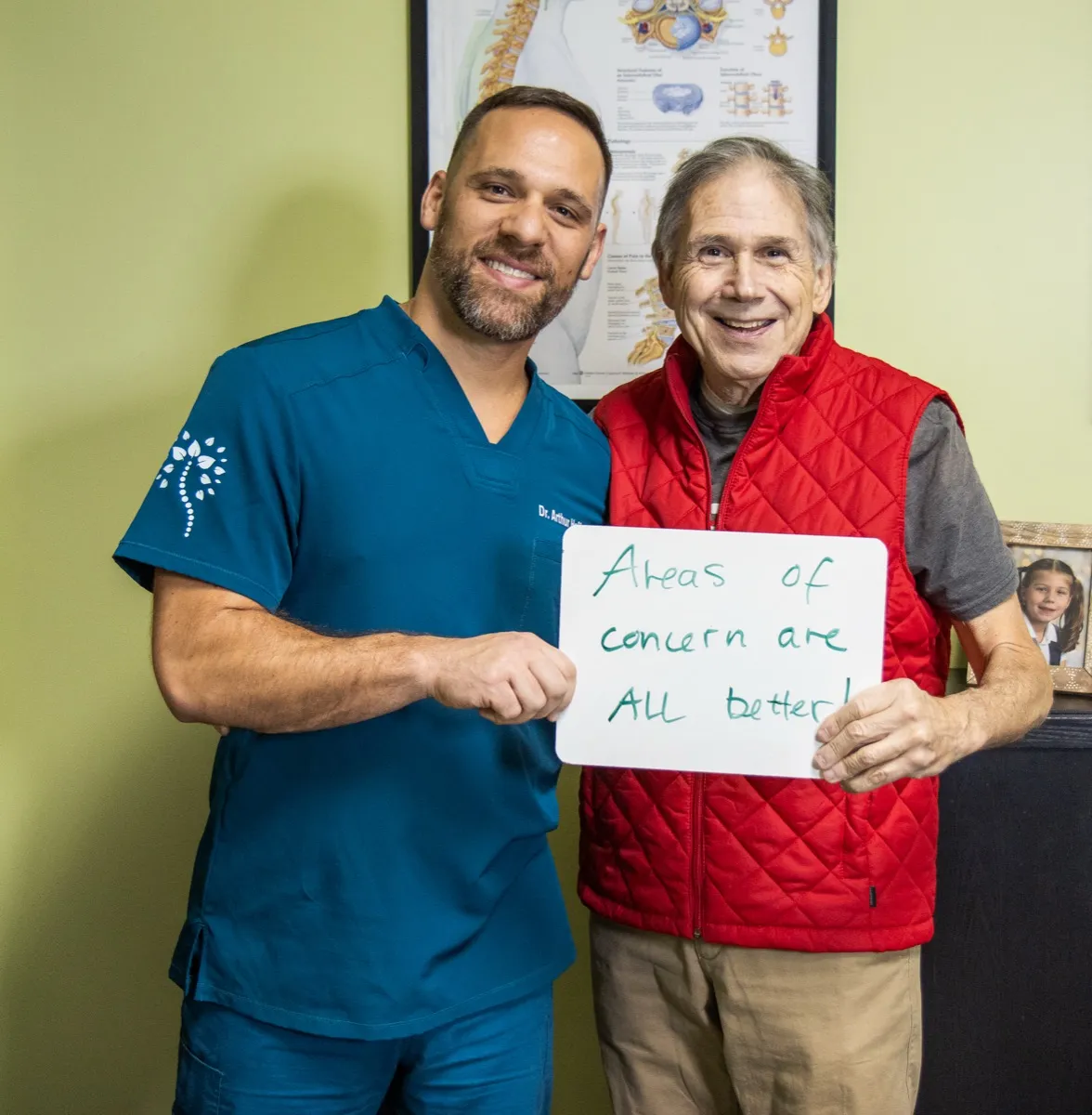 Real patient at The Glen Chiropractic & Acupuncture in Minnetonka, MN, celebrating a care milestone: Areas of Concern Are ALL Better!