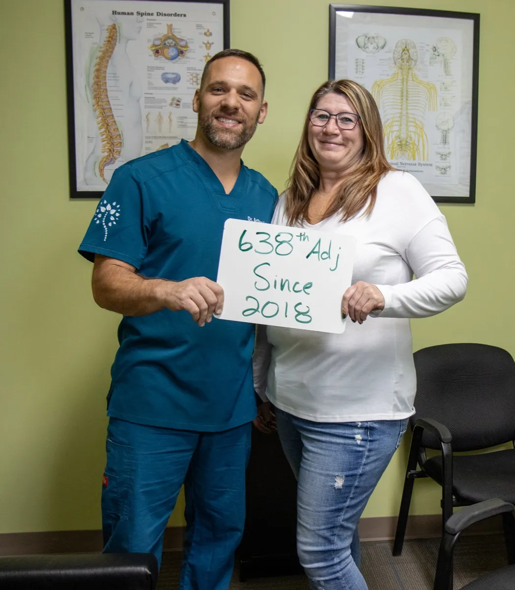 Real patient at The Glen Chiropractic & Acupuncture in Minnetonka, MN, celebrating a care milestone: 638th Adjustment Since 2018