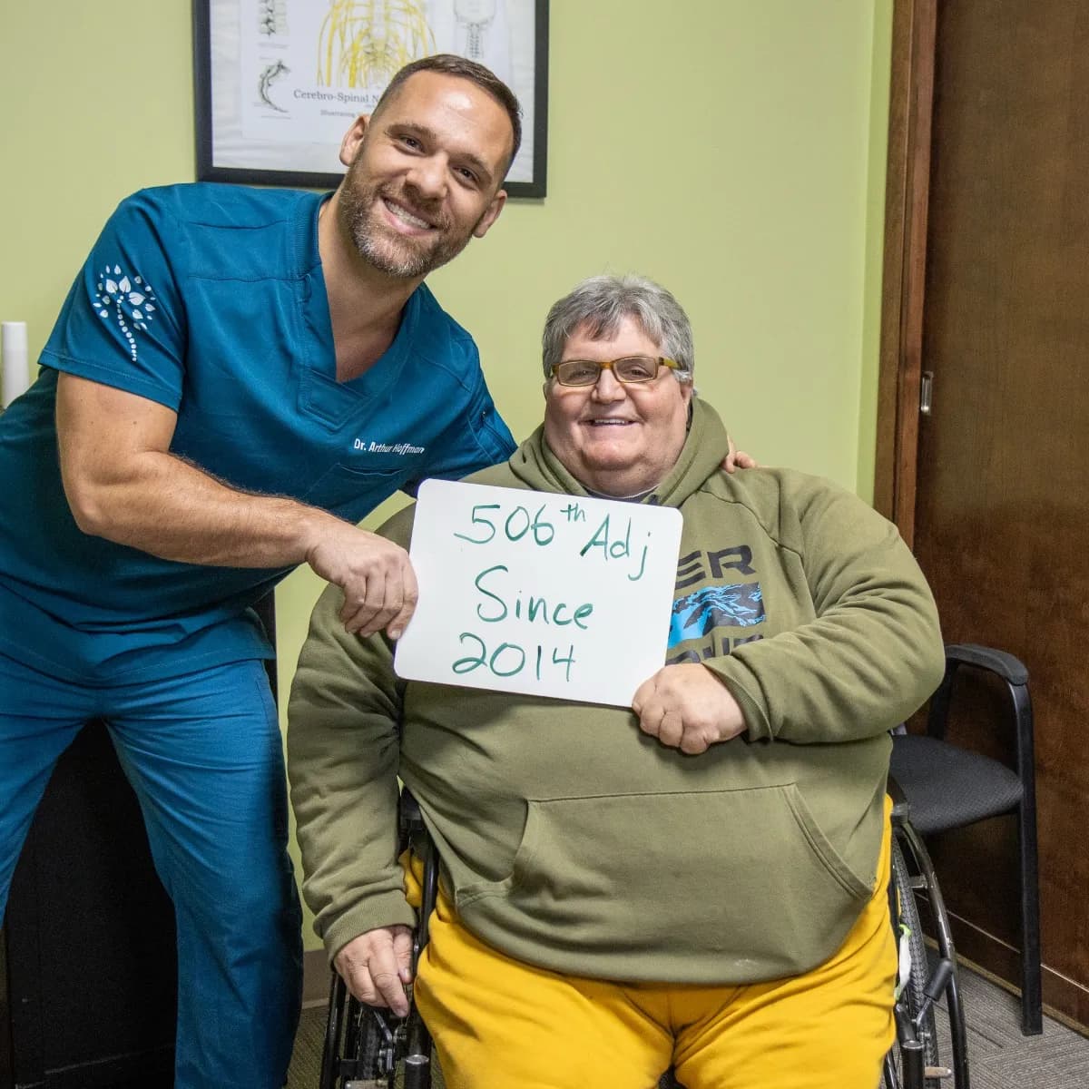 Real patient at The Glen Chiropractic & Acupuncture in Minnetonka, MN, celebrating a care milestone: 506th Adjustment Since 2014